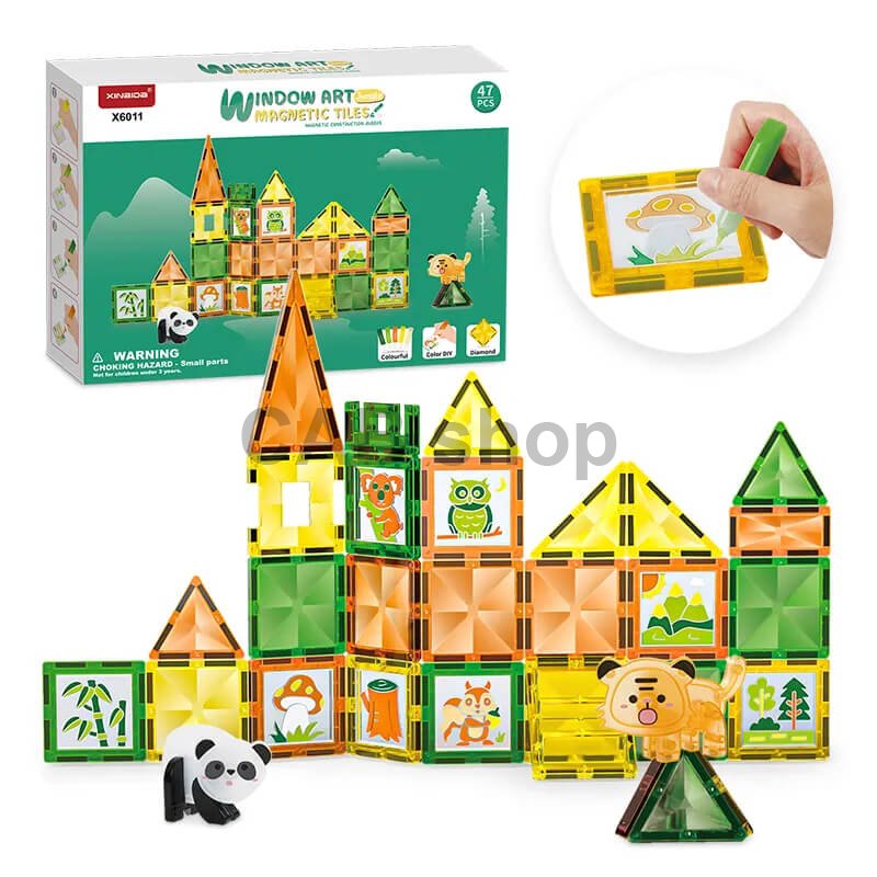 Mágneses építőkészlet Window Art Jungle 47ks - Magnetic Tiles