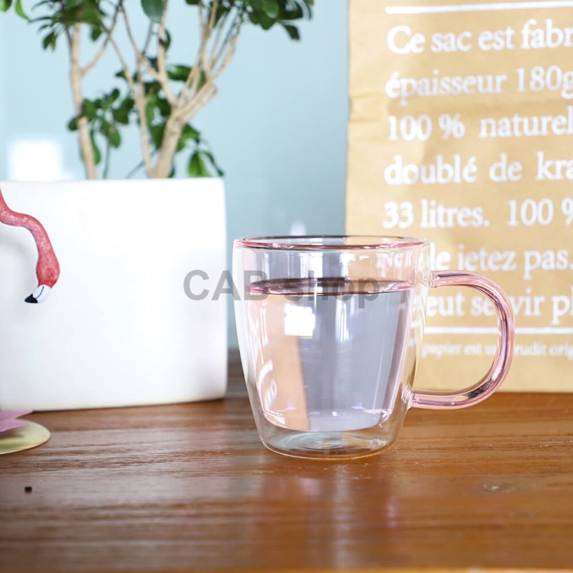 Thermo mug with double glass 300ml - pink