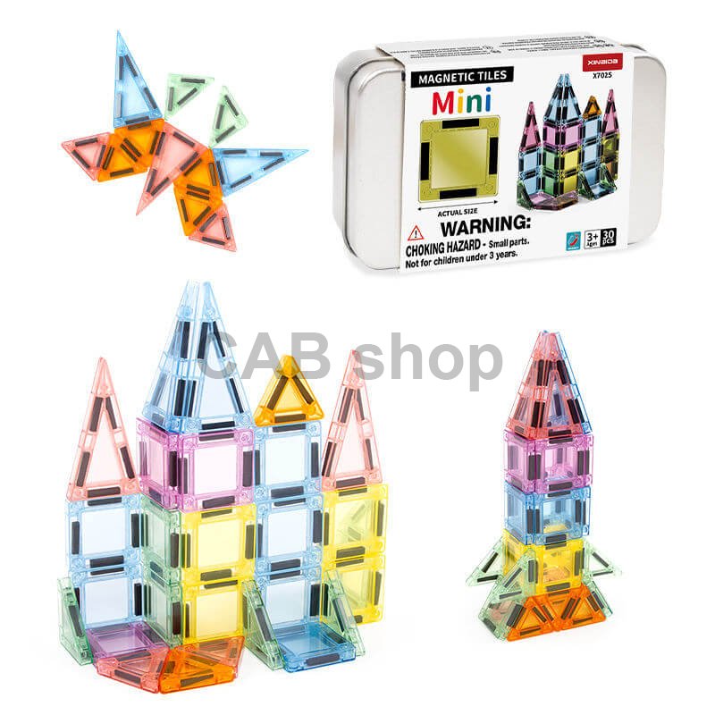Klocki magnetyczne Magnetic Tiles Mini 30 el. w metalowej puszce