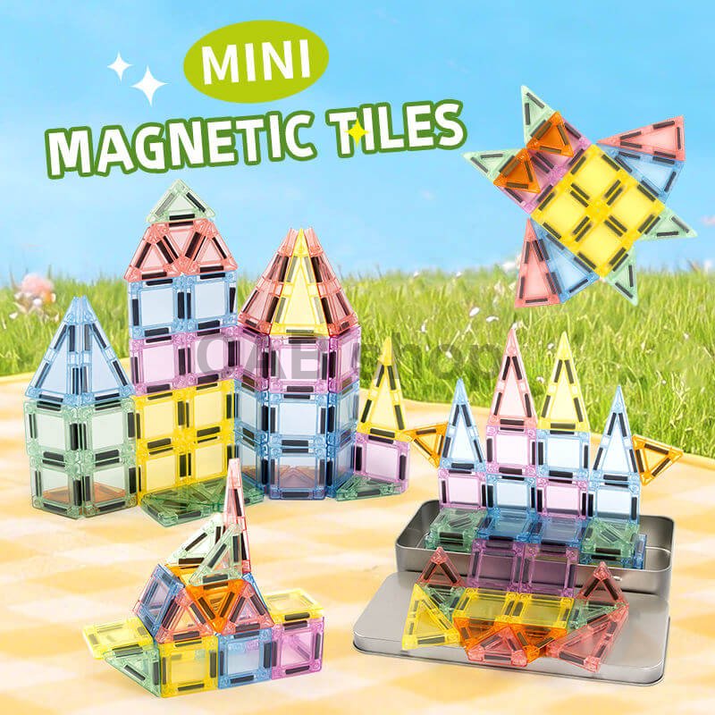 Klocki magnetyczne Magnetic Tiles Mini 30 el. w metalowej puszce