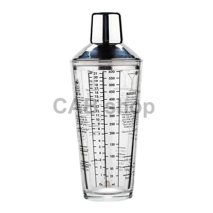 Barmanski stresalnik za koktajle MAX 600ml - tridelni stresalnik iz nerjavečega jekla in stekla.