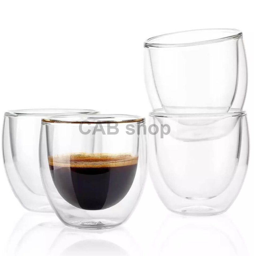 Double-walled thermos cup 80ml - clear set of 6