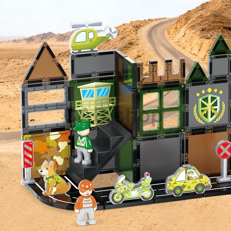Klocki magnetyczne Military Camp Magnetic Tiles – baza wojskowa, 56 el.