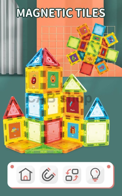 Magnetická stavebnice 140ks sada - Magnetic Tiles - poškozené balení