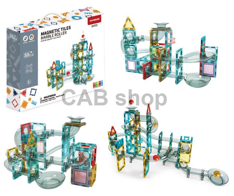 Magnetická stavebnice Marble Roller 88ks sada - Magnetic Tiles