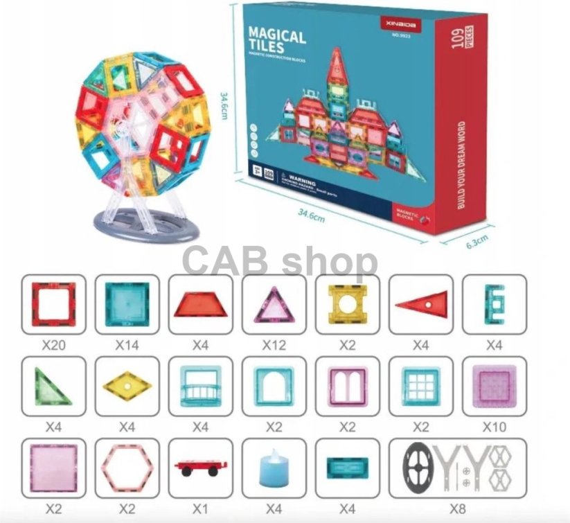 Magnetická stavebnice Magical Tiles 109ks sada