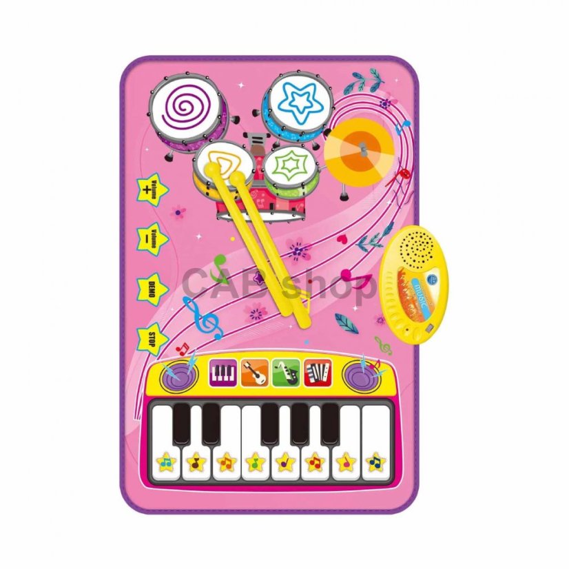 Hudební podložka 2v1 Klavír Klávesy Buben růžová