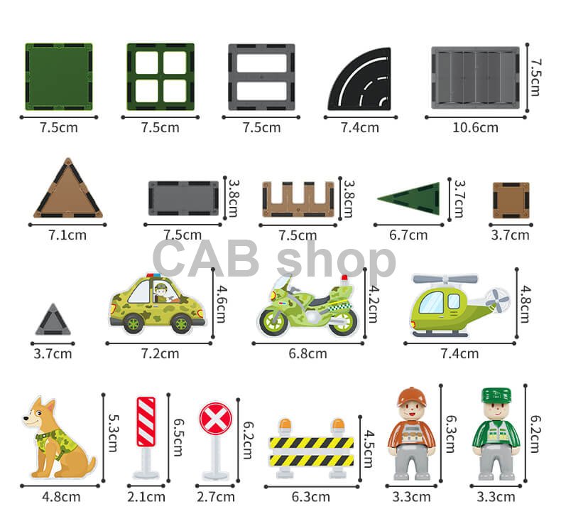 Klocki magnetyczne Military Camp Magnetic Tiles – baza wojskowa, 56 el.
