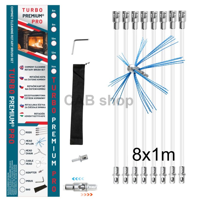 Rotačná kefa na čistenie komína TURBO Premium® PRO – 8m