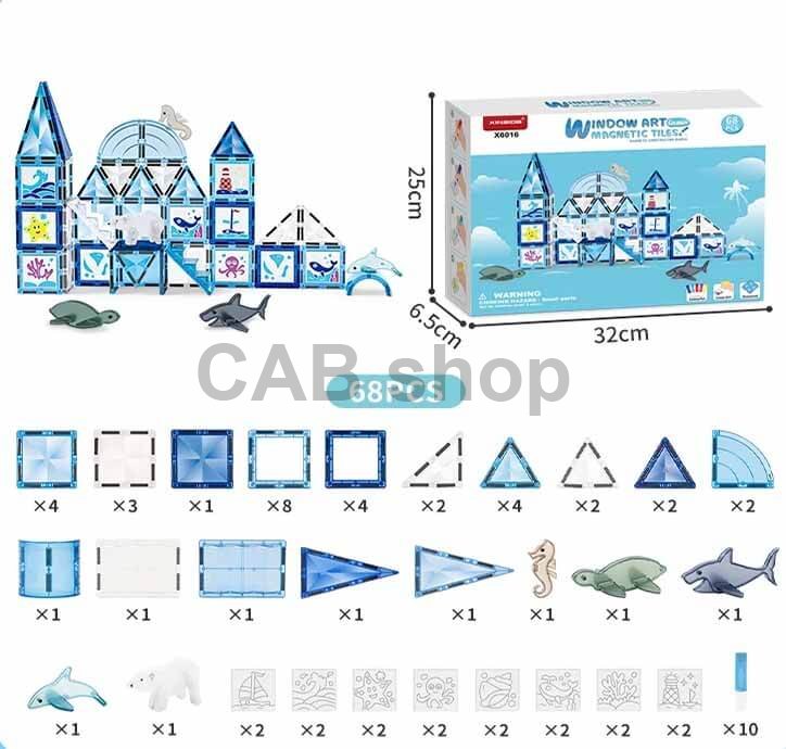 Magnetická stavebnica Window Art Ocean 68ks - Magnetic Tiles
