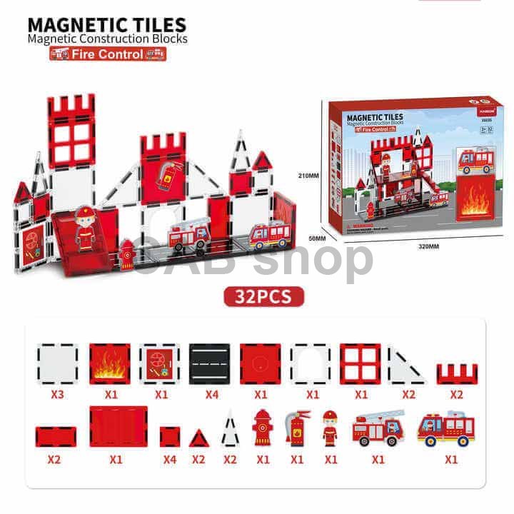 Magnetická stavebnice Fire Control 32ks – Magnetic Tiles