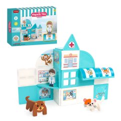 Magnetická stavebnica Pet Clinic Magnetic Tiles – veterinárna klinika, 28 ks